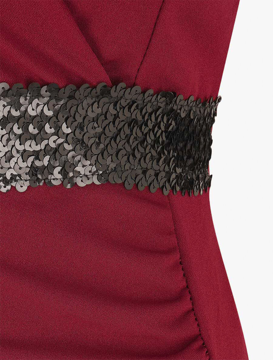 Robe asymétrique à taille en sequins - Lie de vin - Image 3