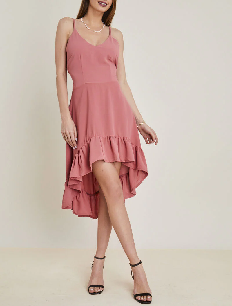 Robe asymétrique volantée - rose
