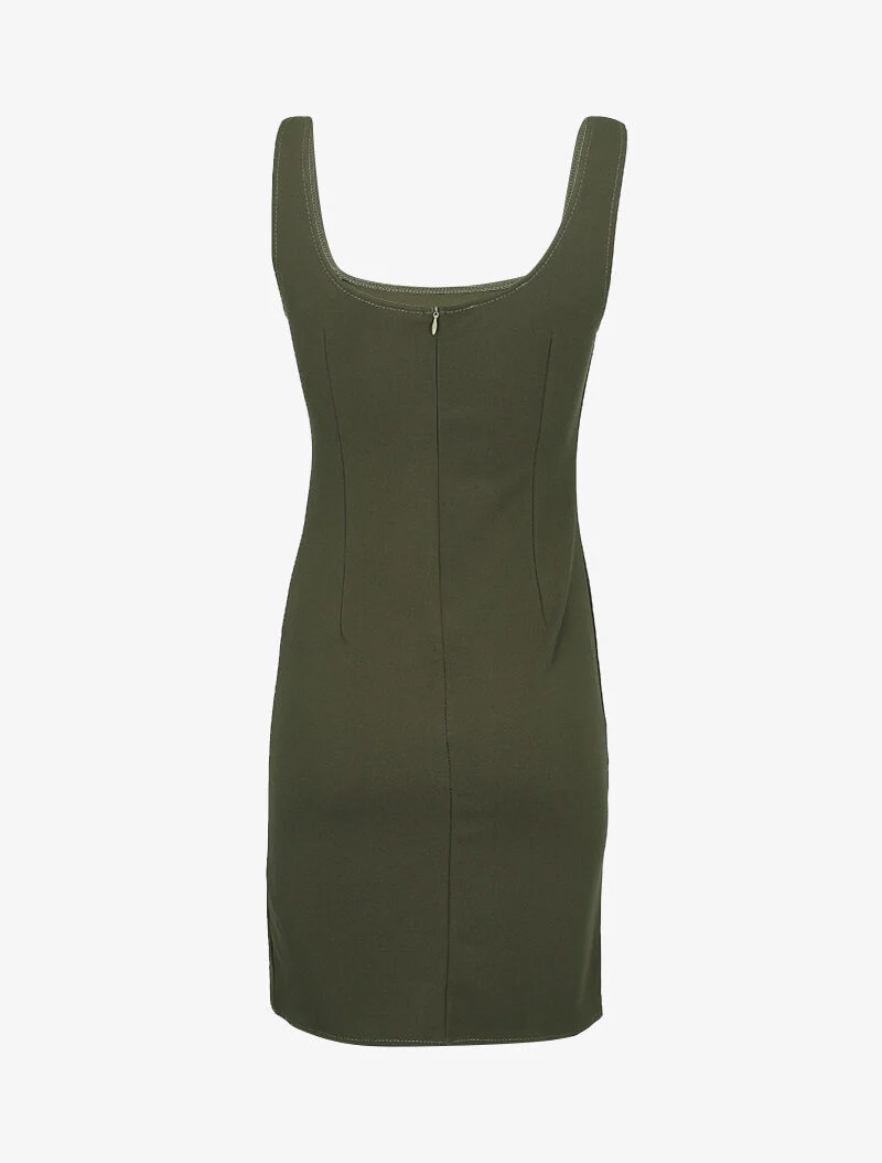 Robe basique à bord fendu - kaki - Image 2