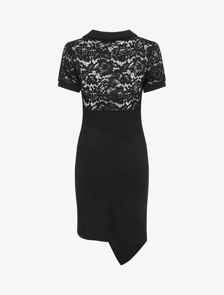 Robe bi-matière à base asymétrique - Noir - Image 2