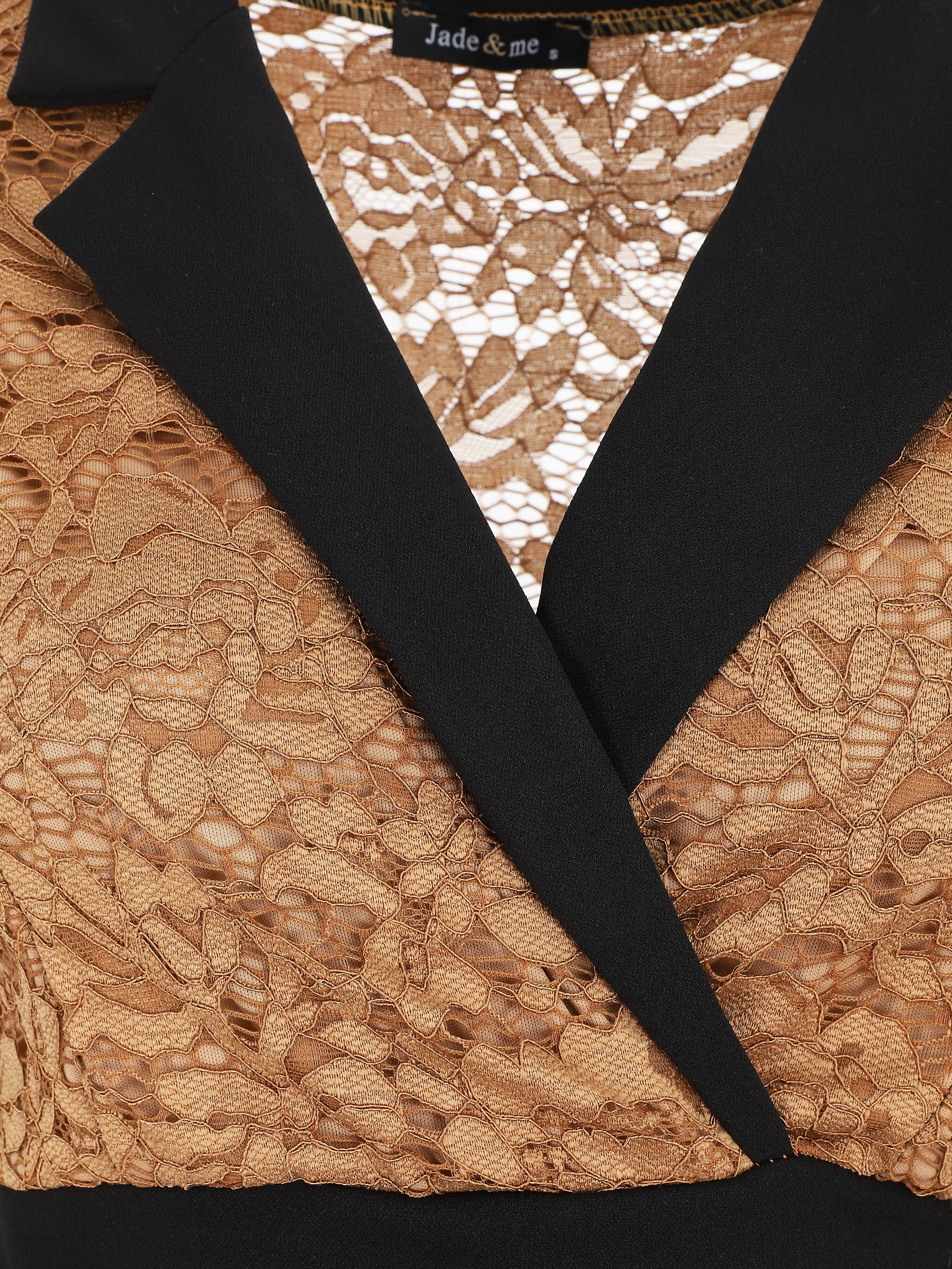 Robe bi-matière à base asymétrique - Camel - Image 4