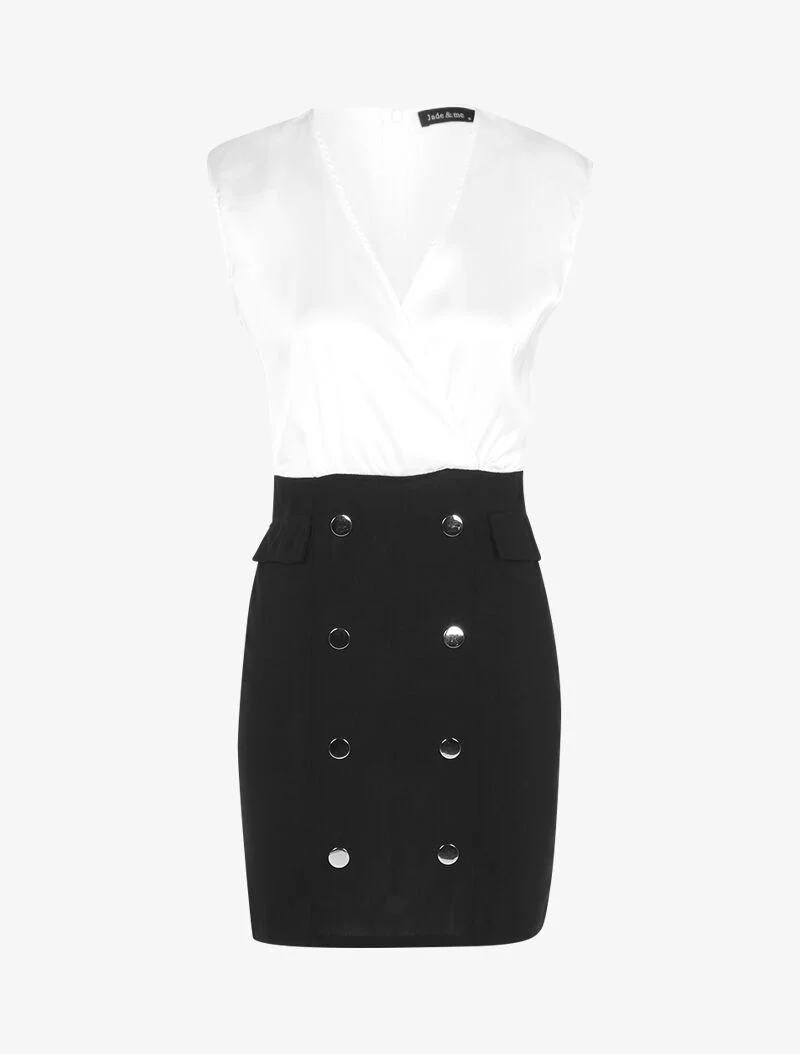 Robe bi matière à boutons décoratifs - noir/blanc