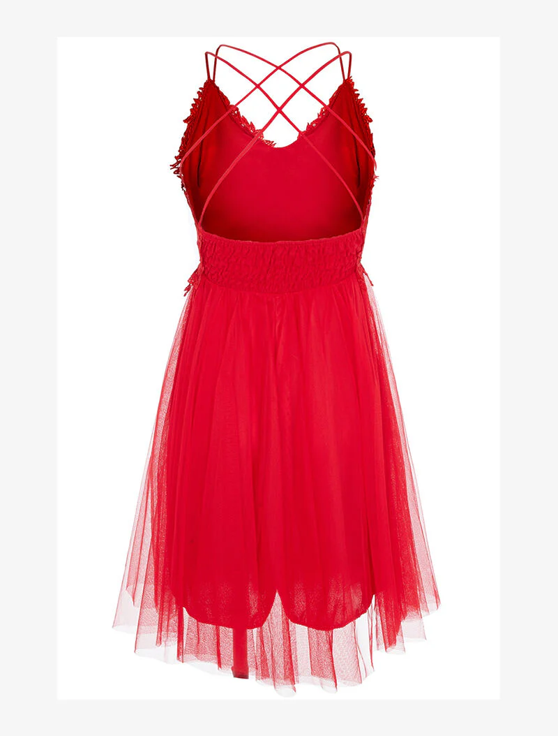 Robe bi matière à bretelles croisées - rouge - Image 2