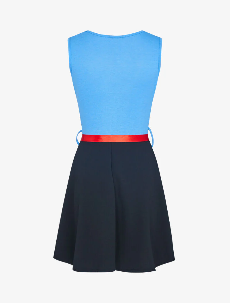 Robe bi matière à col bénitier - bleu ciel - Image 2