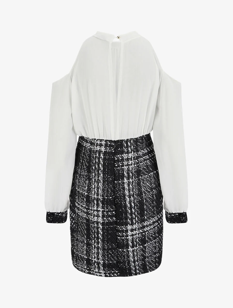 Robe bi-matière à épaules dénudées - Blanc - Image 2