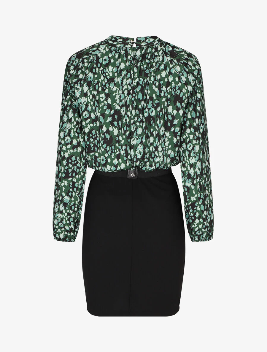 Robe bicolore à imprimé feuillage - Vert sapin - Image 2
