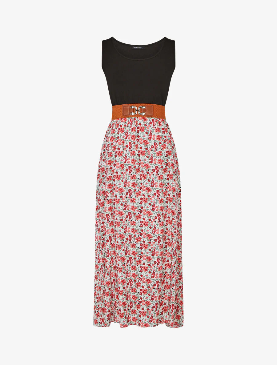 Robe bicolore à imprimé petites fleurs - Blanc