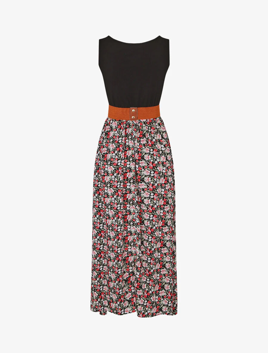 Robe bicolore à imprimé petites fleurs - Noir - Image 2