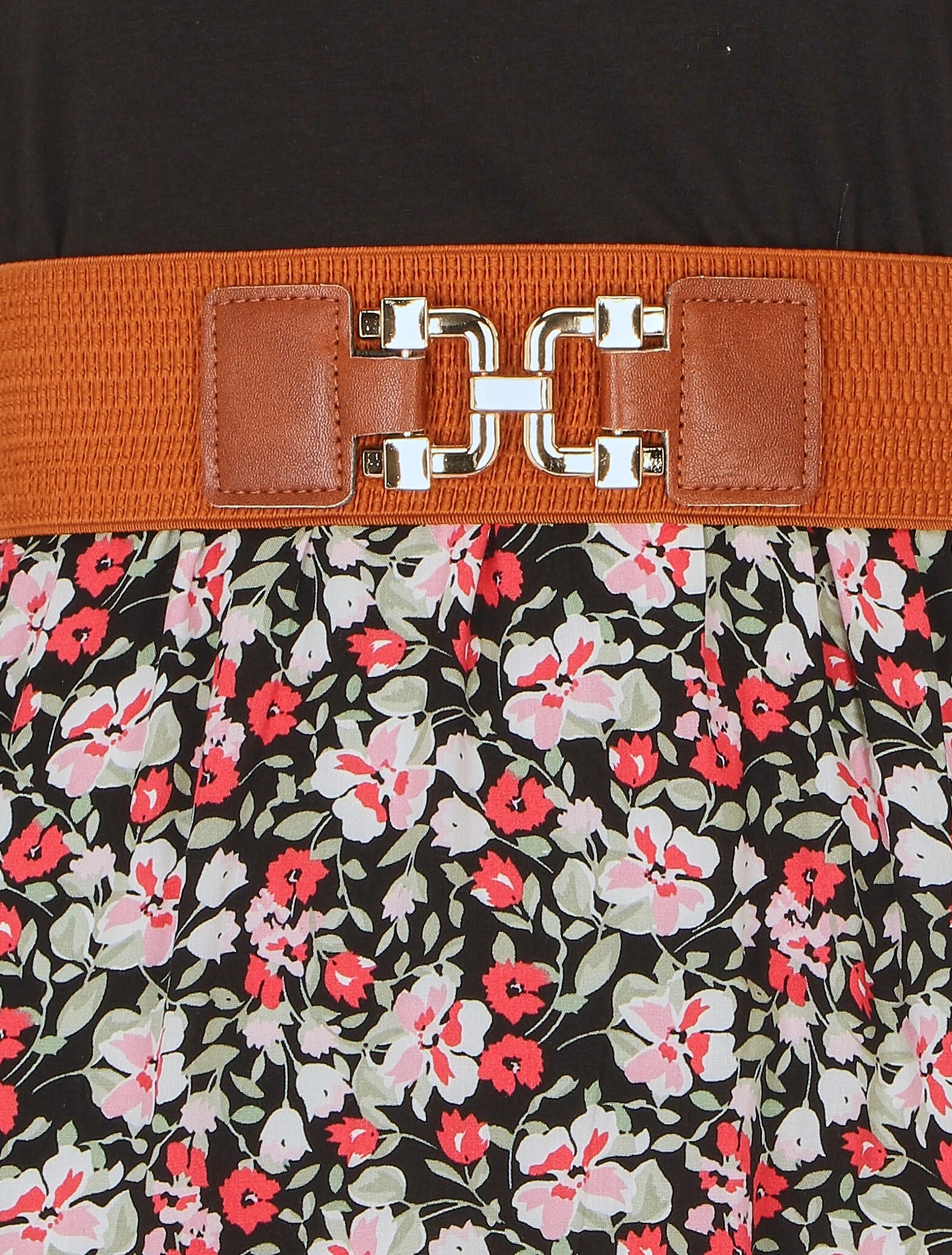 Robe bicolore à imprimé petites fleurs - Noir - Image 3