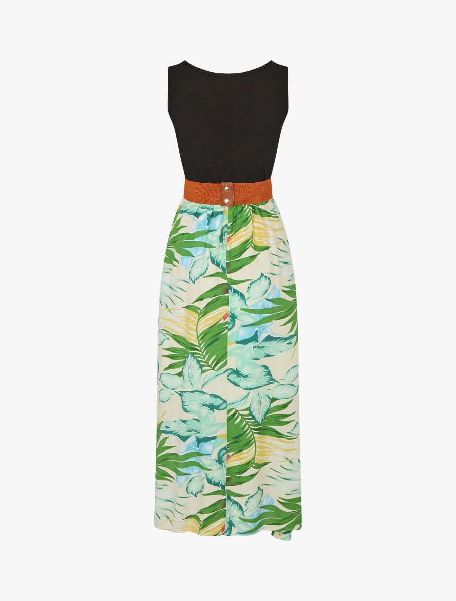 Robe bicolore à imprimé tropical - Blanc - Image 2