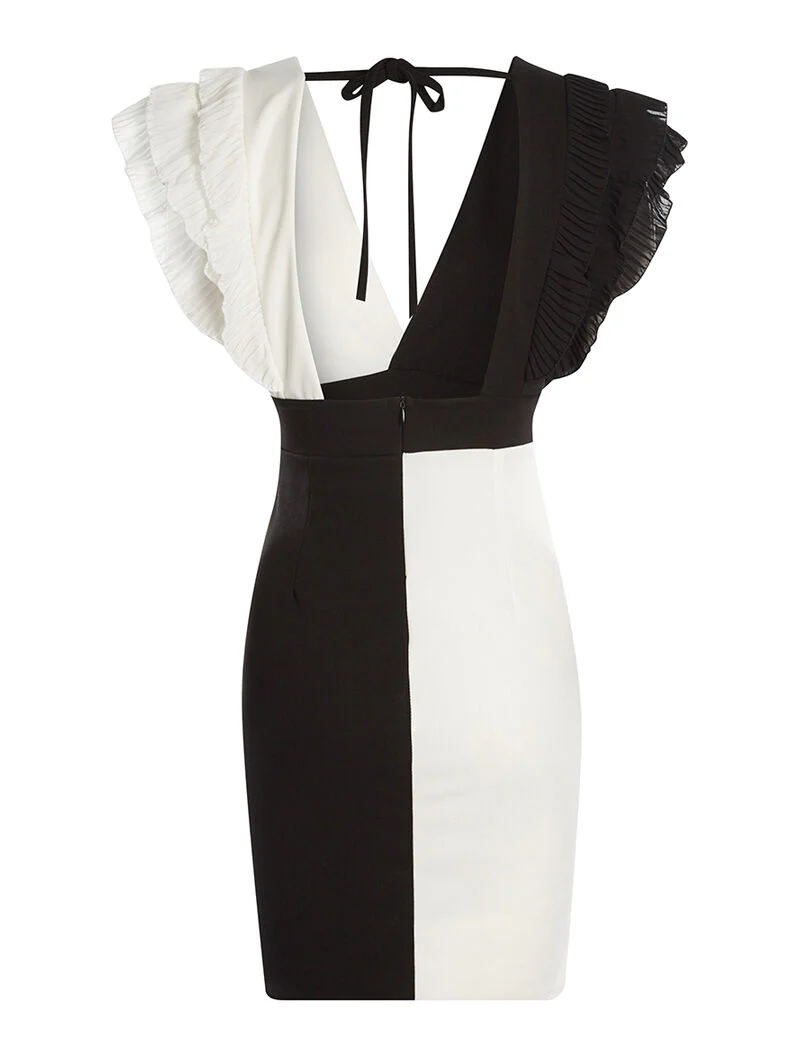 Robe bicolore épaules plissées - noir/blanc - Image 2