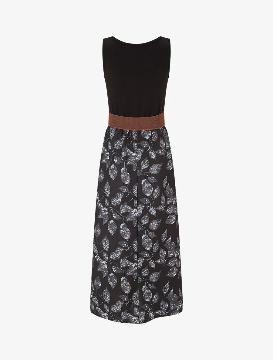 Robe bicolore imprimé feuillage - Noir - Image 2