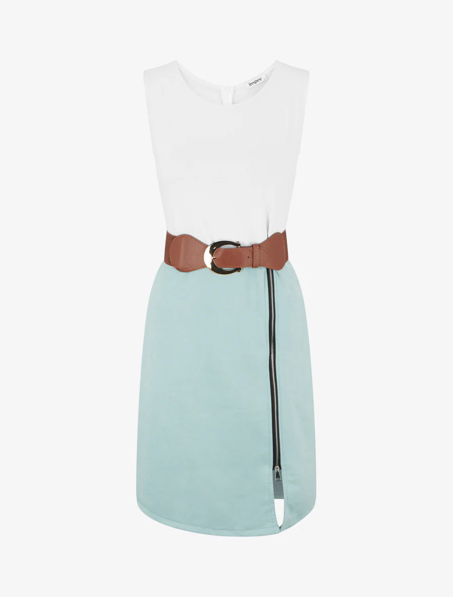 Robe bimatière à zip - Vert d'eau