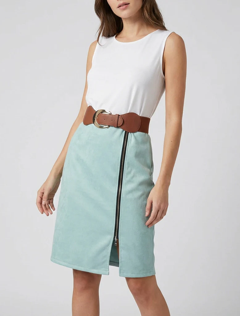 Robe bimatière à zip - Vert d'eau - Image 4