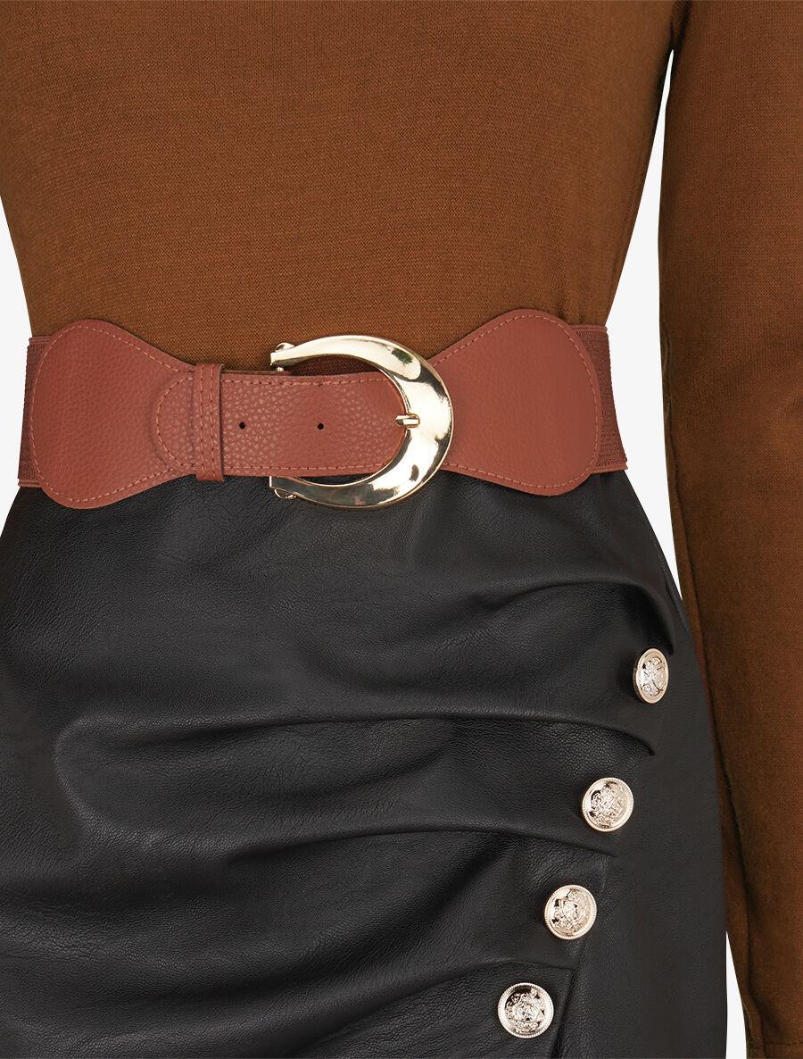 Robe bimatière jupe plissé à boutons - Camel - Image 3