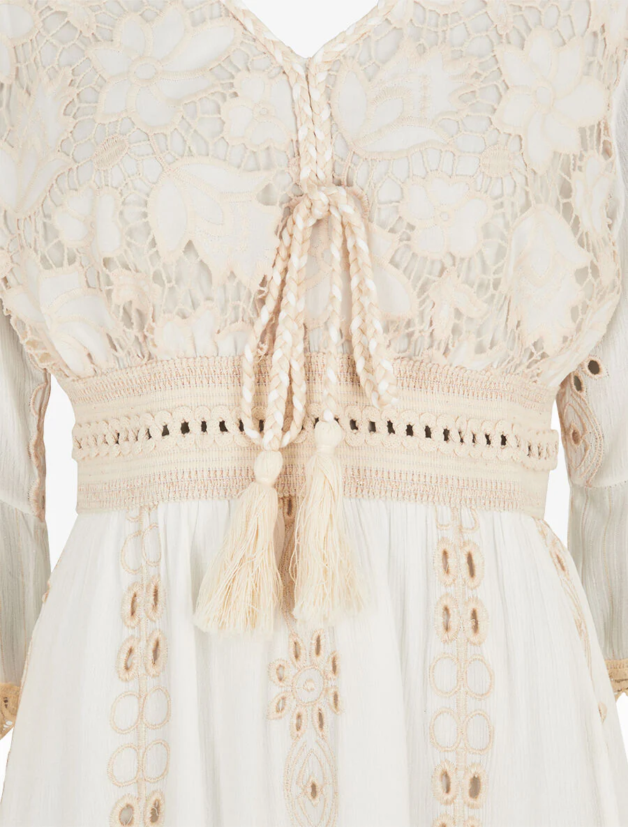 Robe bohème à dentelle fleurie - Blanc/beige - Image 3