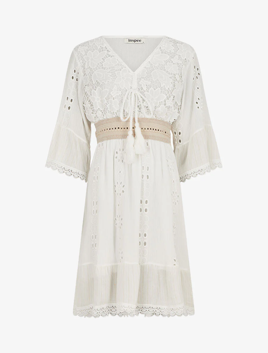 Robe bohème à dentelle fleurie - Blanc