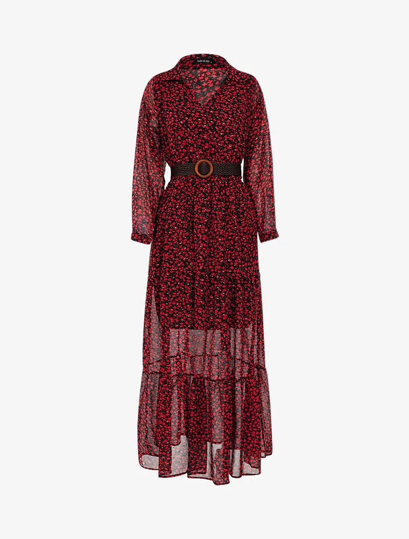 Robe bohème imprimé coquelicots - rouge