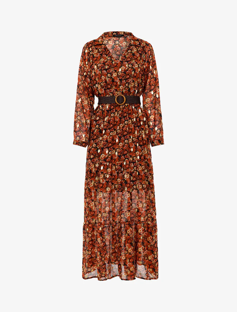 Robe bohème imprimé fleurs des champs - ocre