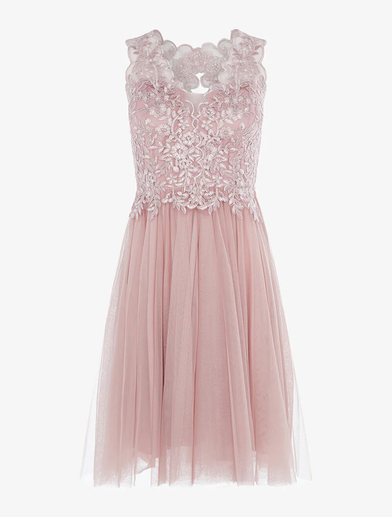 Robe brodée et jupe en tulle - vieux rose