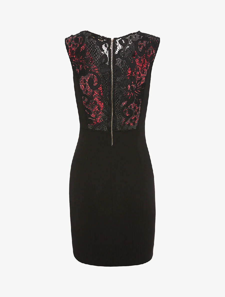 Robe buste dentelle en velours - noir/rouge - Image 2