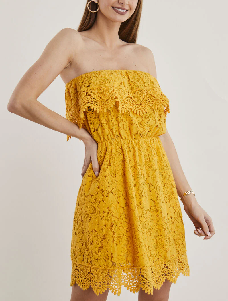 Robe bustier en crochet - jaune