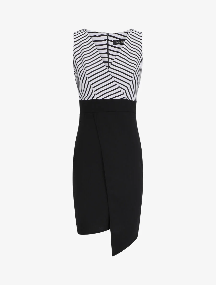 Robe cache-coeur à buste rayé - Noir
