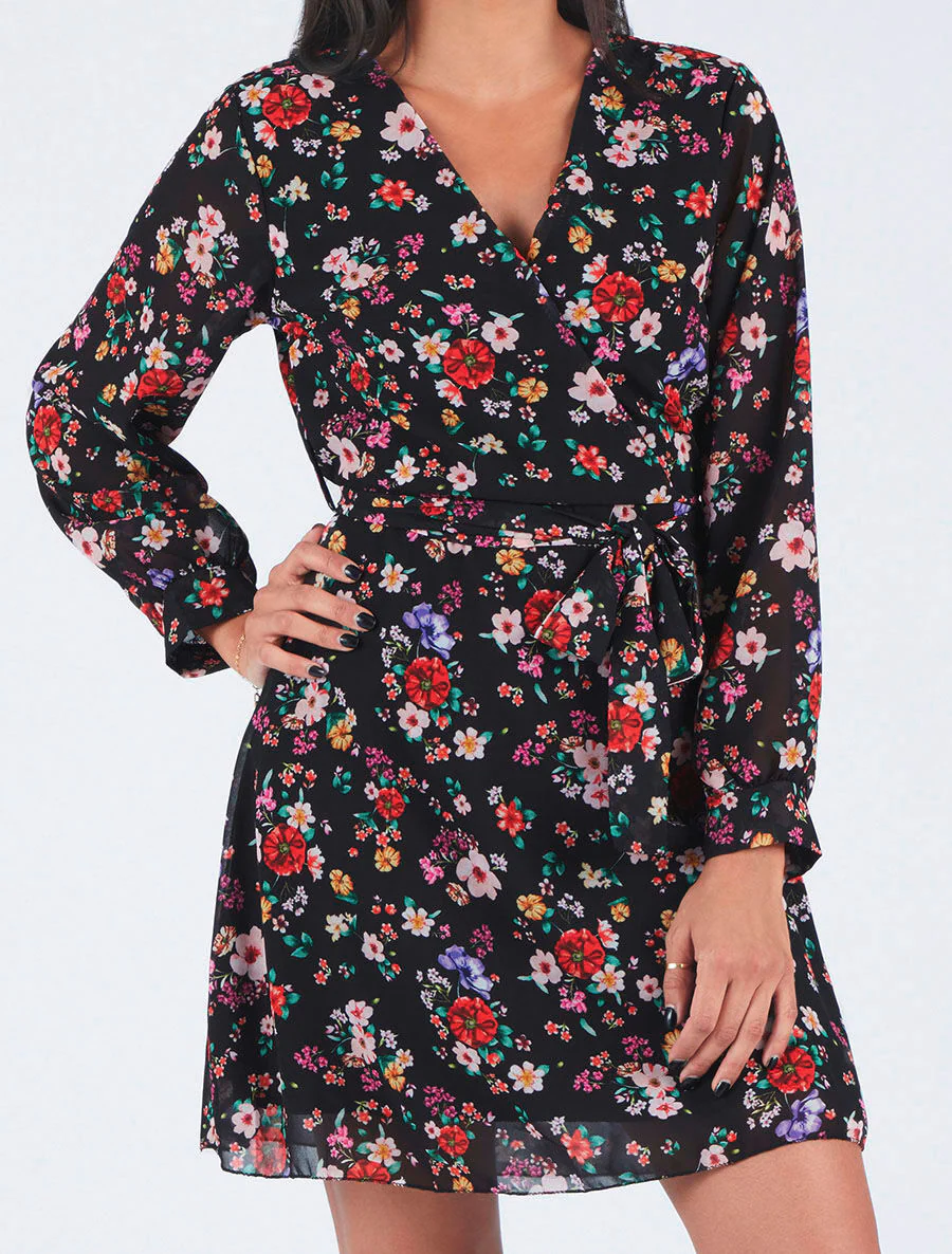 Robe cache-coeur à imprimé fleuri - Noir - Image 4