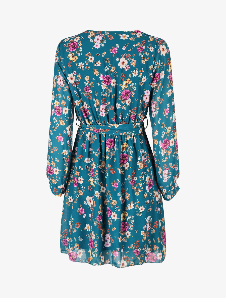 Robe cache-coeur à imprimé fleuri - Bleu canard - Image 2