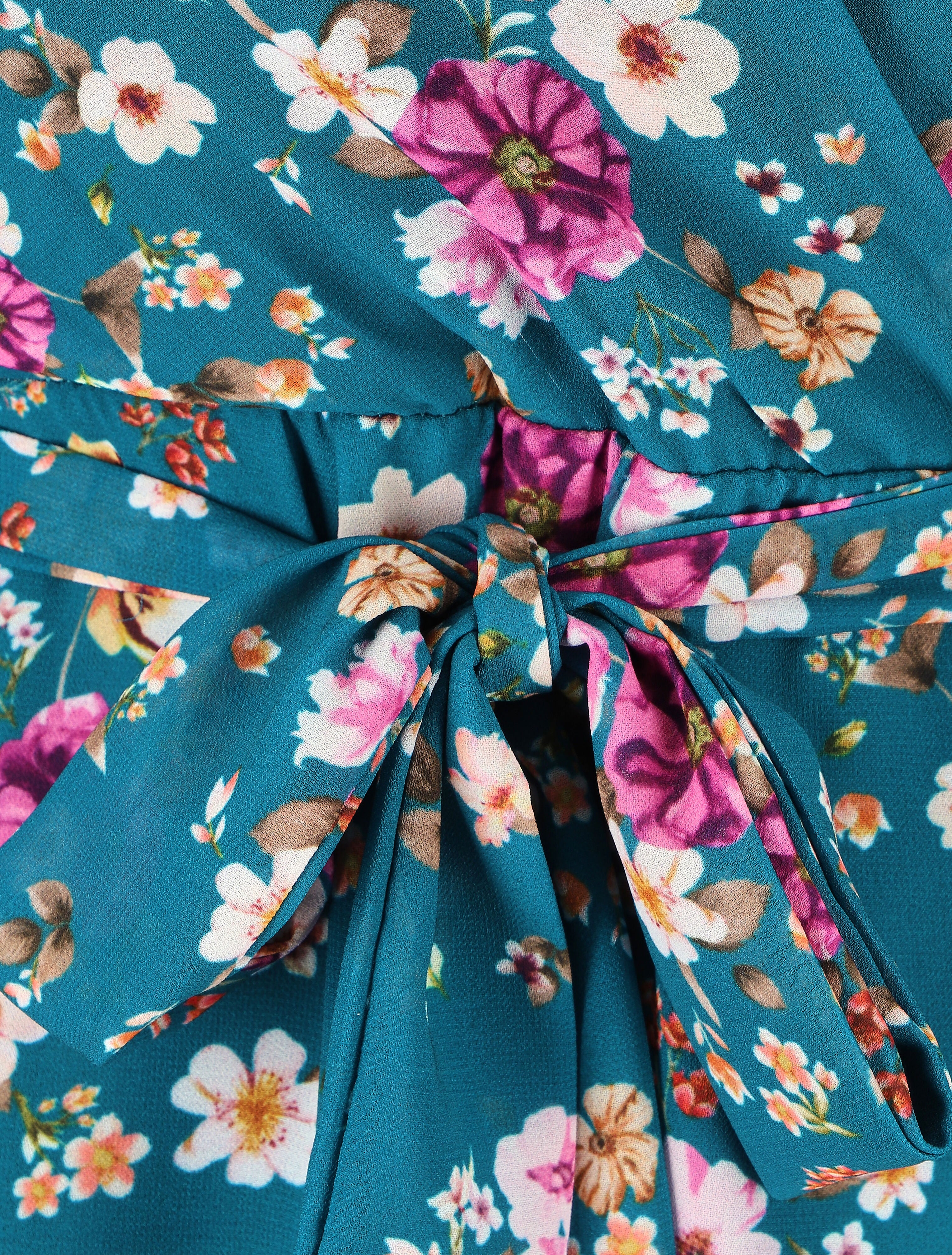 Robe cache-coeur à imprimé fleuri - Bleu canard - Image 3