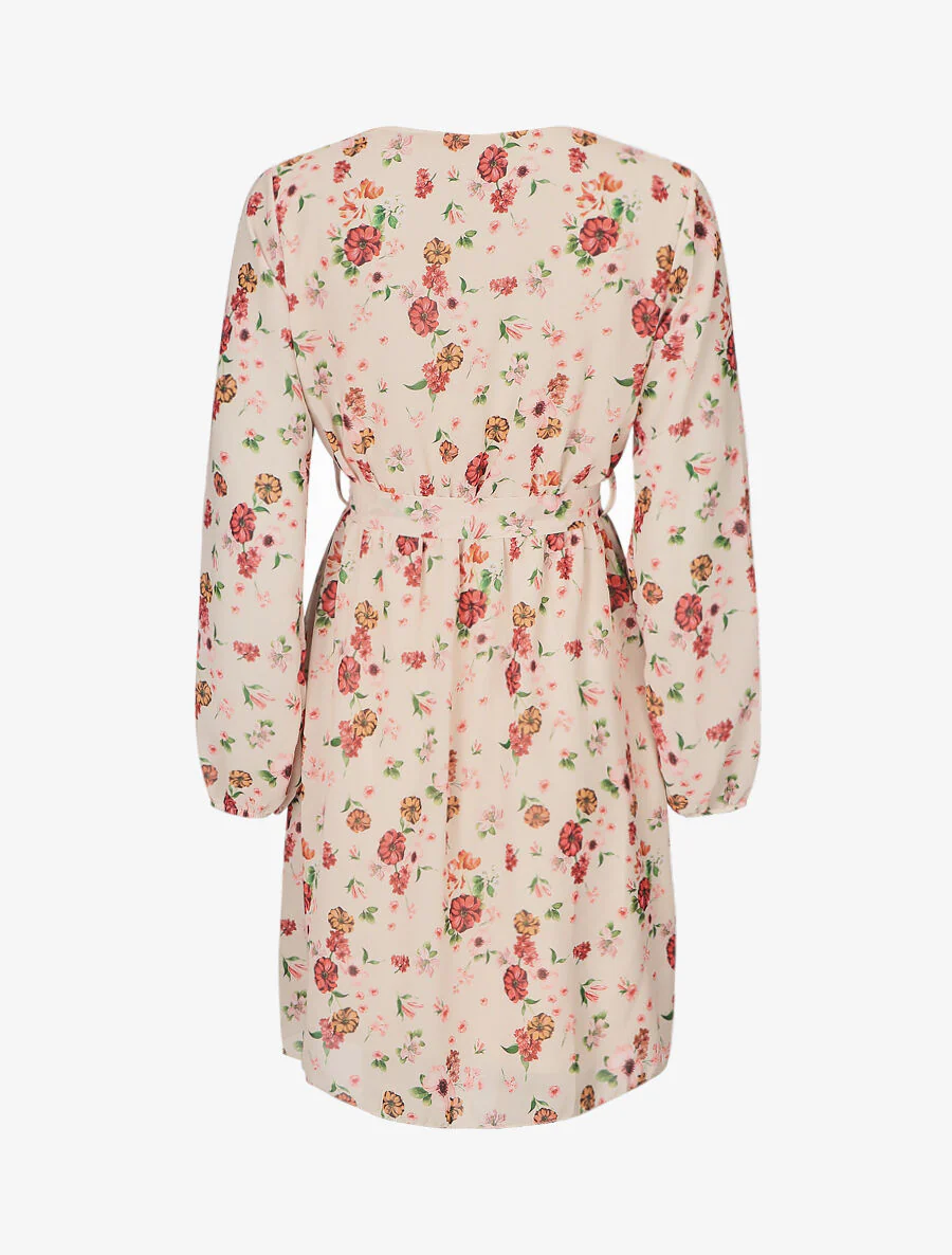 Robe cache-coeur à imprimé fleurie - Beige - Image 2