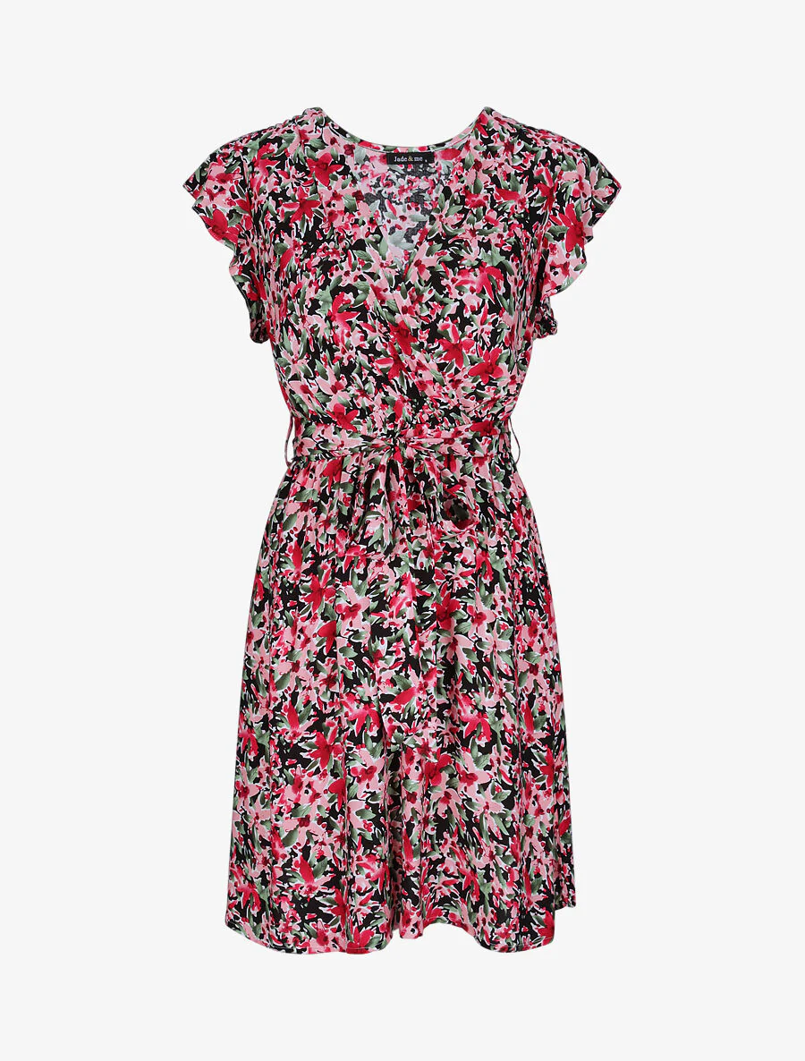 Robe cache-coeur à imprimé fleurs diverses - Noir
