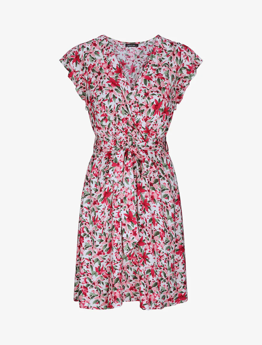 Robe cache-coeur à imprimé fleurs diverses - Blanc