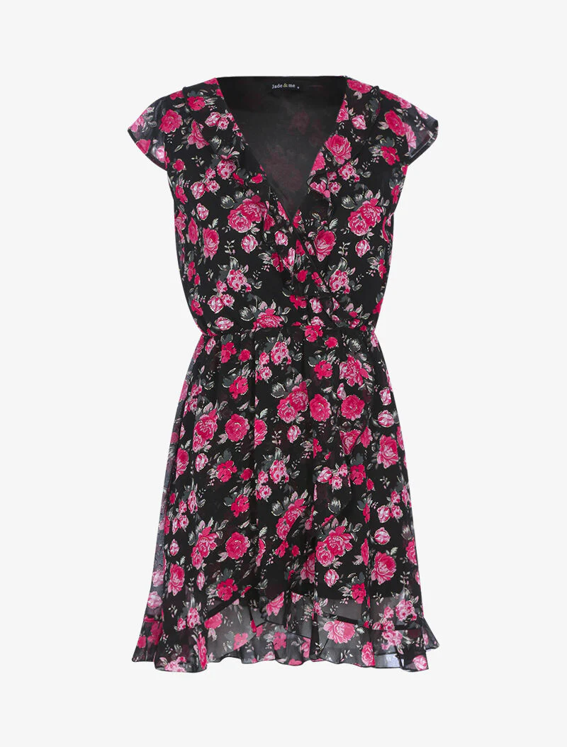 Robe cache-coeur à imprimé floral - noir
