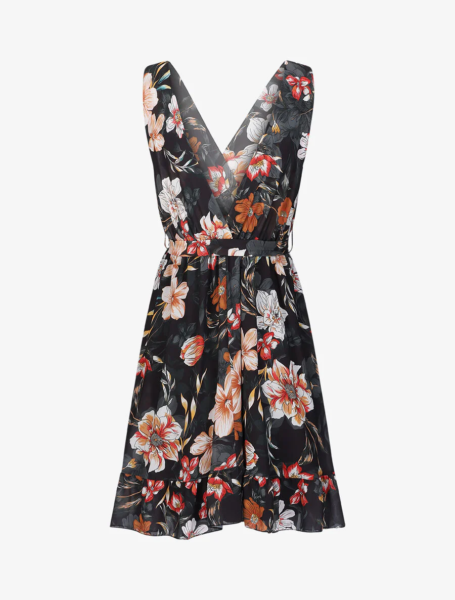 Robe cache-coeur à imprimé grandes fleurs - Noir - Image 2