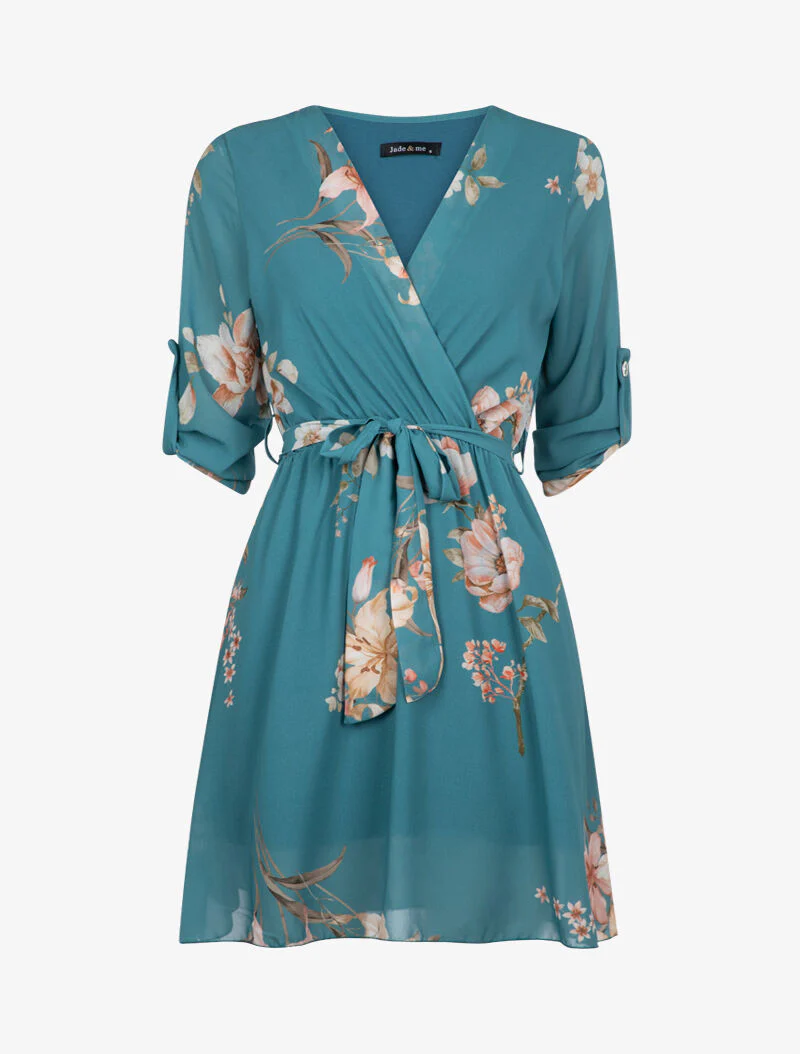 Robe cache coeur à imprimé printanier - turquoise