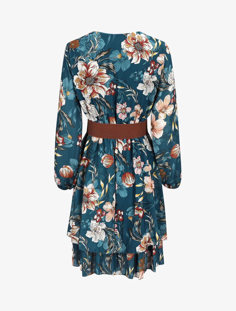 Robe cache-coeur à motif floral - Bleu canard - Image 2