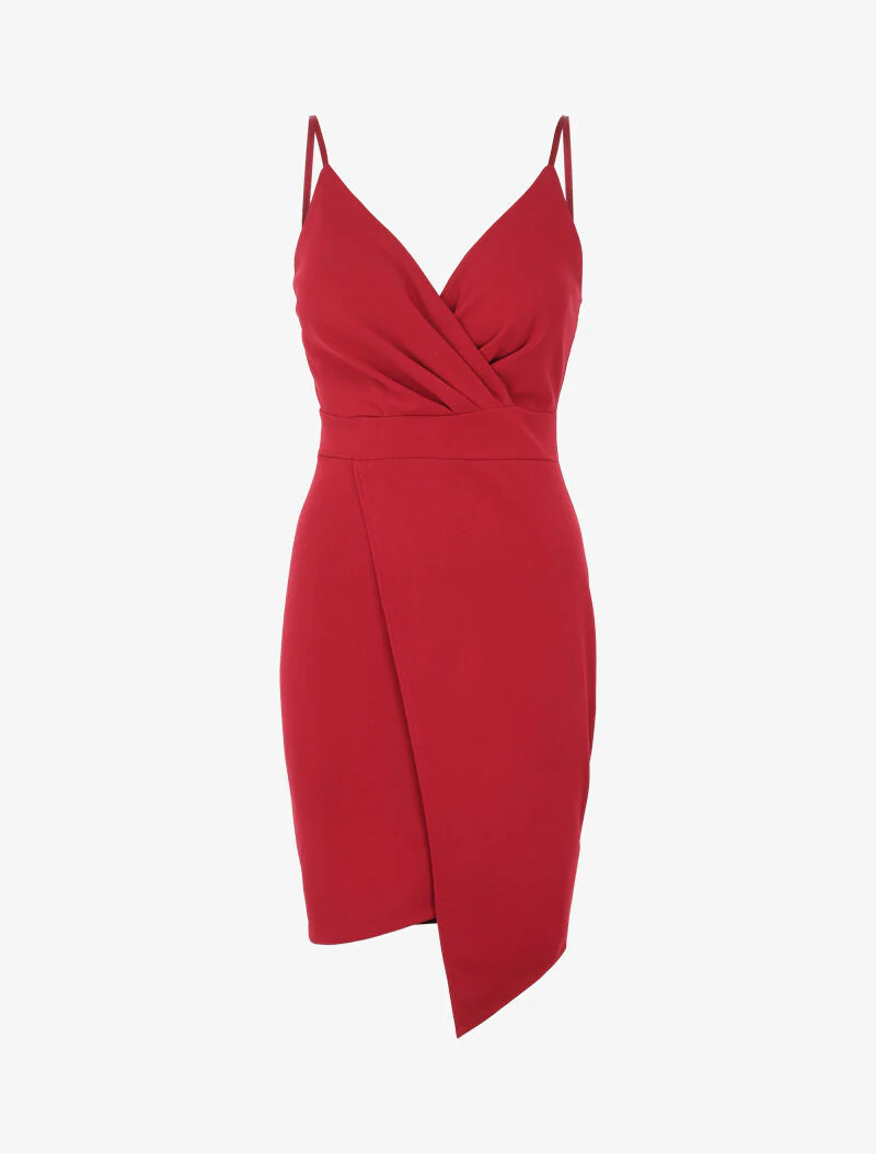 Robe cache-coeur asymétrique à fines bretelles - Bordeaux