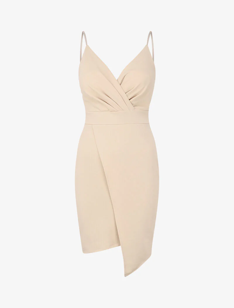 Robe cache-coeur asymétrique à fines bretelles - Beige