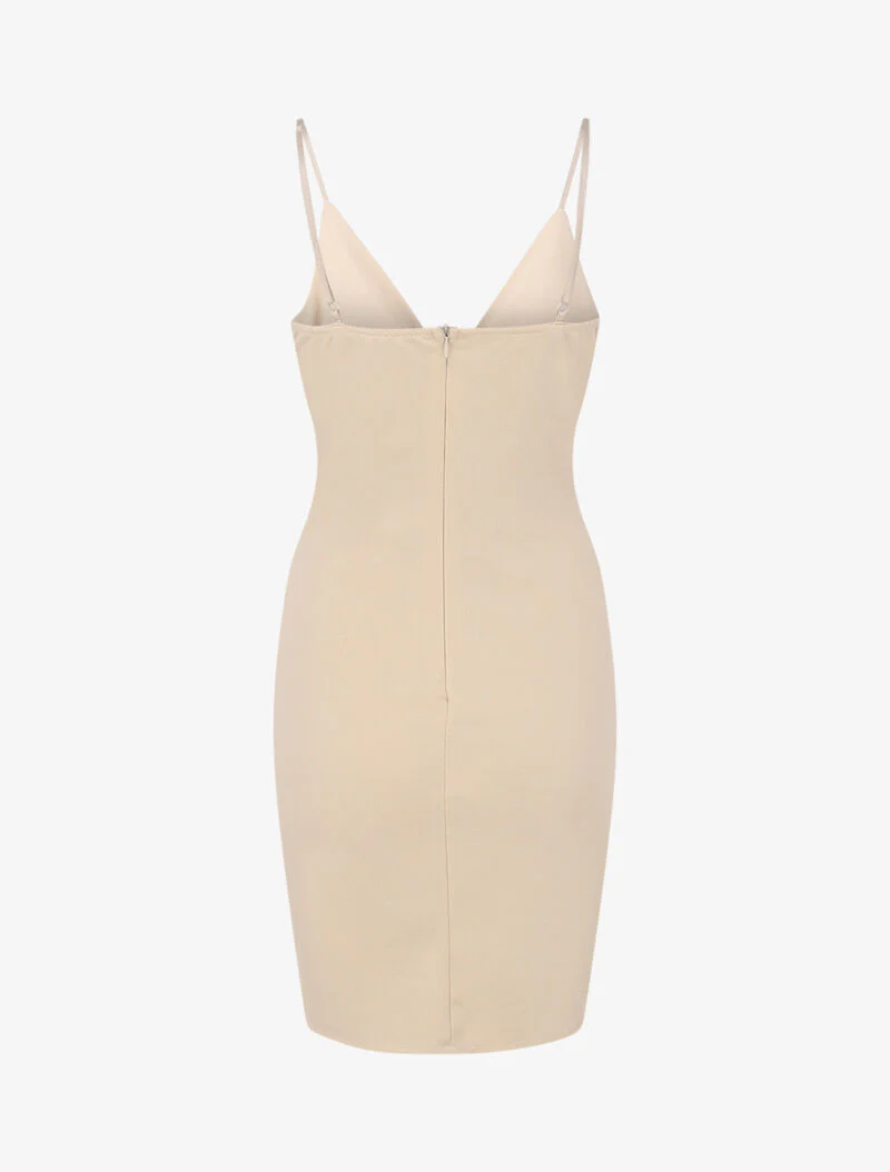 Robe cache-coeur asymétrique à fines bretelles - Beige - Image 2