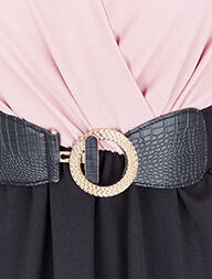 Robe cache-coeur bicolore à bord en dentelle - Rose - Image 3