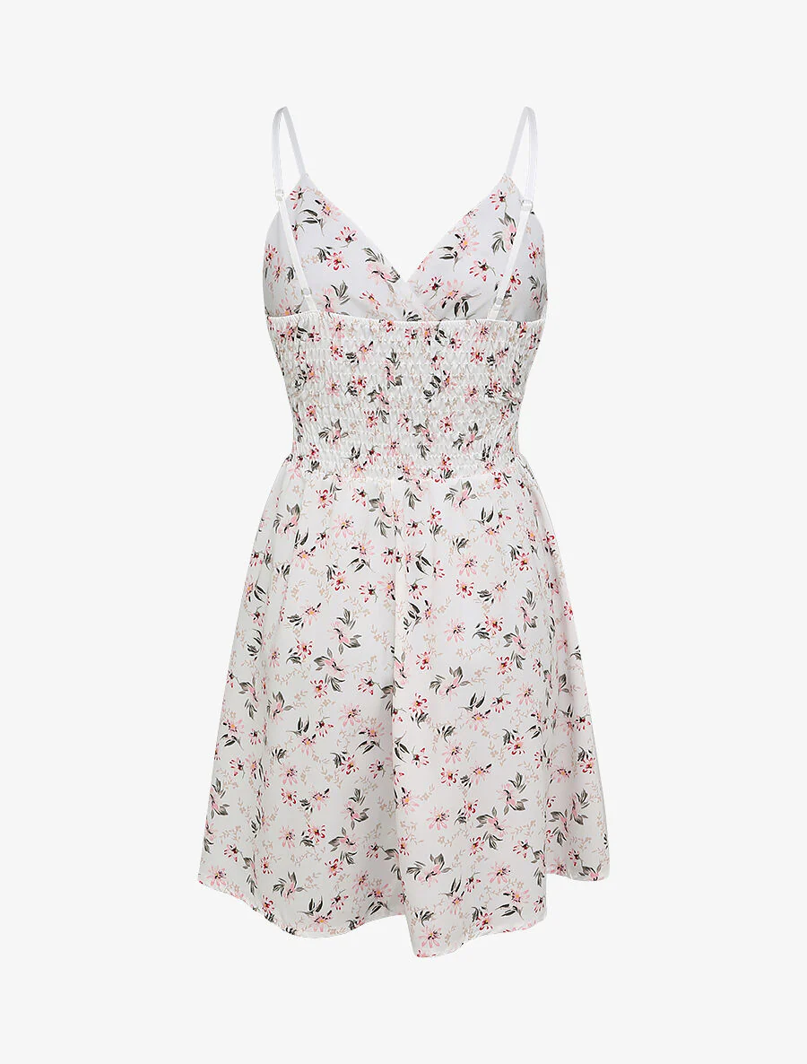Robe cache-coeur fleurie à fines bretelles - Blanc - Image 2