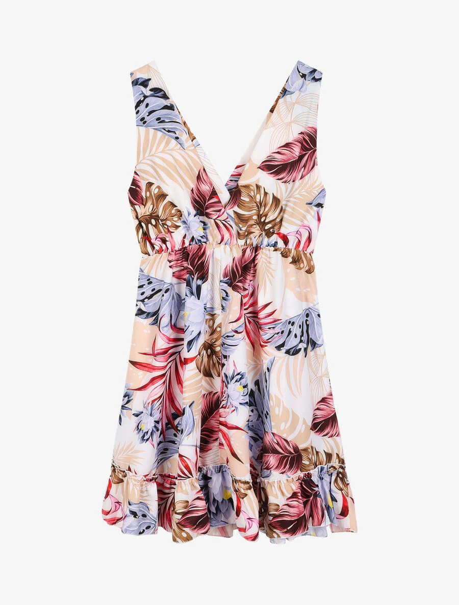 Robe cache coeur imprimée et volantée - Ecru - Image 2