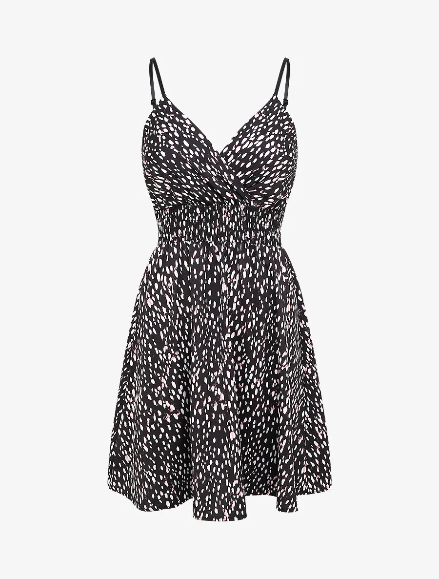 Robe cache-coeur mouchetée à fines bretelles - Noir