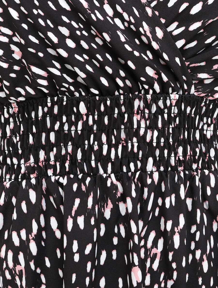 Robe cache-coeur mouchetée à fines bretelles - Noir - Image 3