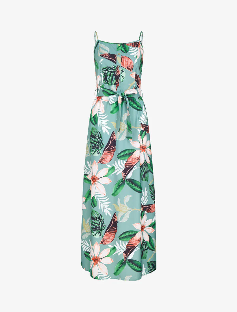 Robe ceinturée à imprimé floral - gris clair