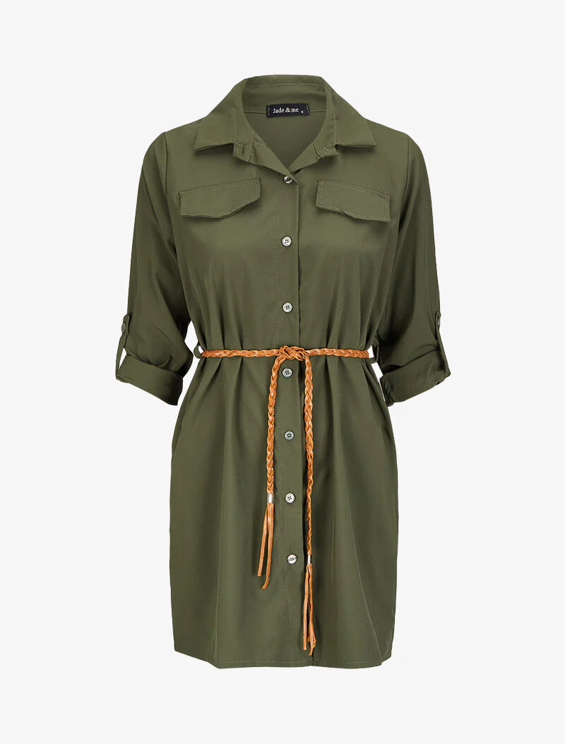 Robe chemise à ceinture stylisée - Kaki