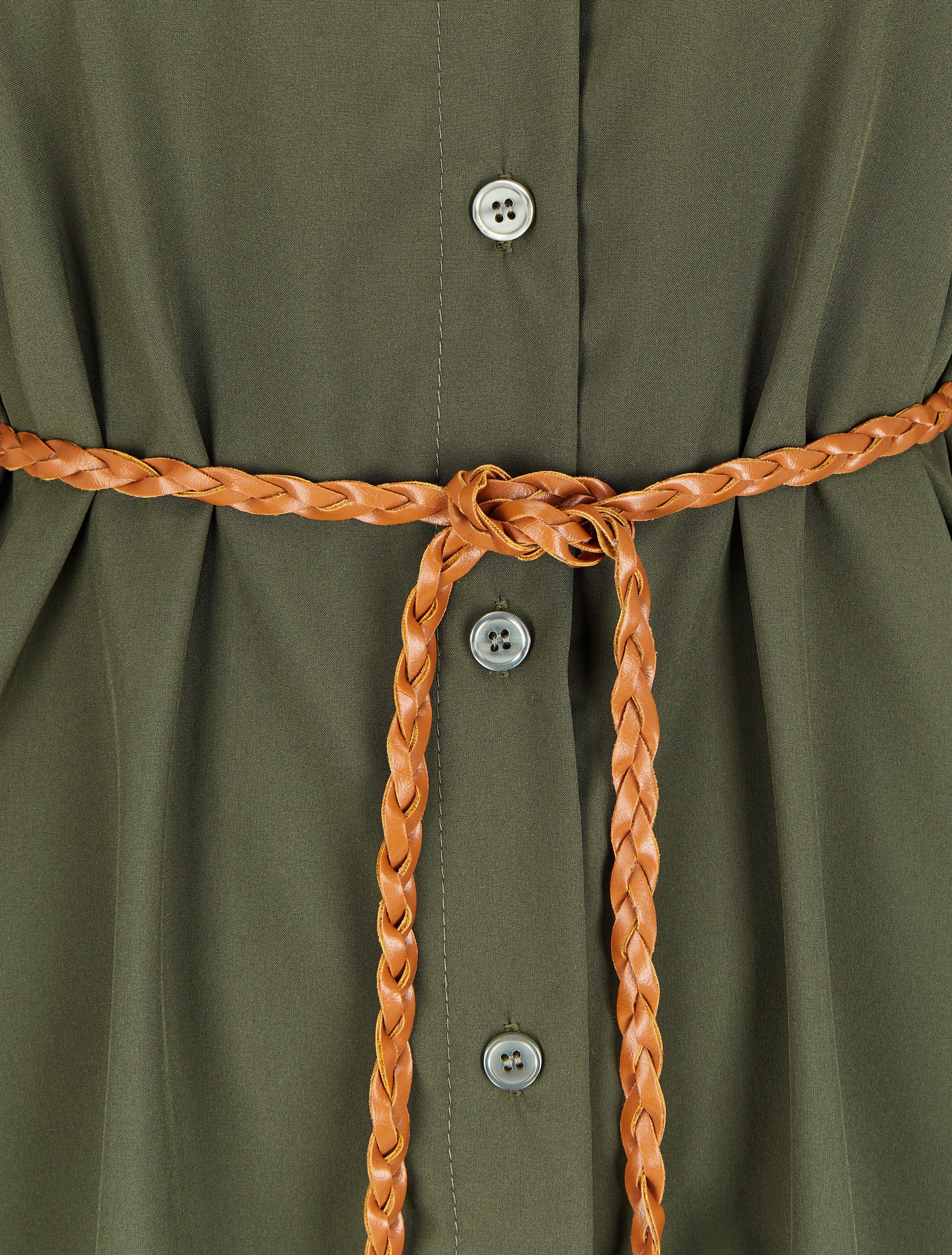 Robe chemise à ceinture stylisée - Kaki - Image 3