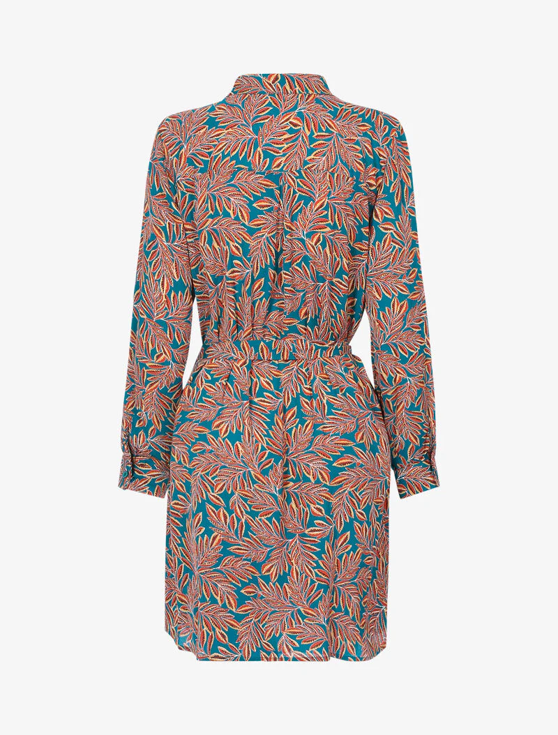 Robe chemise à imprimé feuillages - turquoise - Image 3
