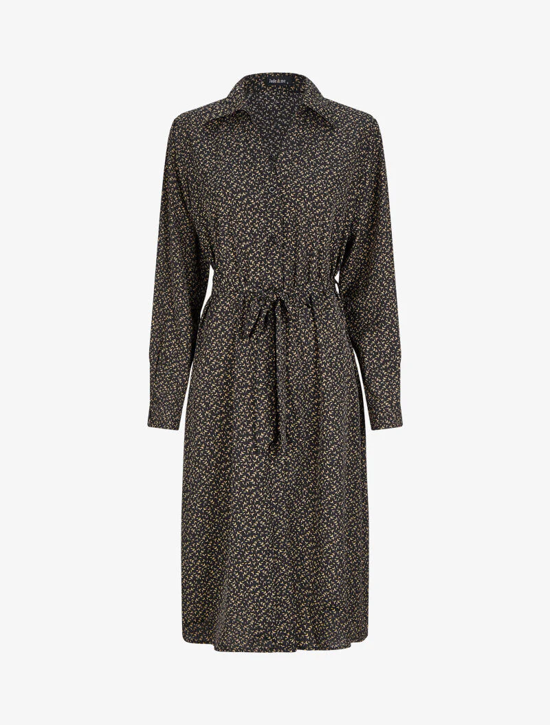 Robe chemise à imprimé feuilles d'olivier - Noir